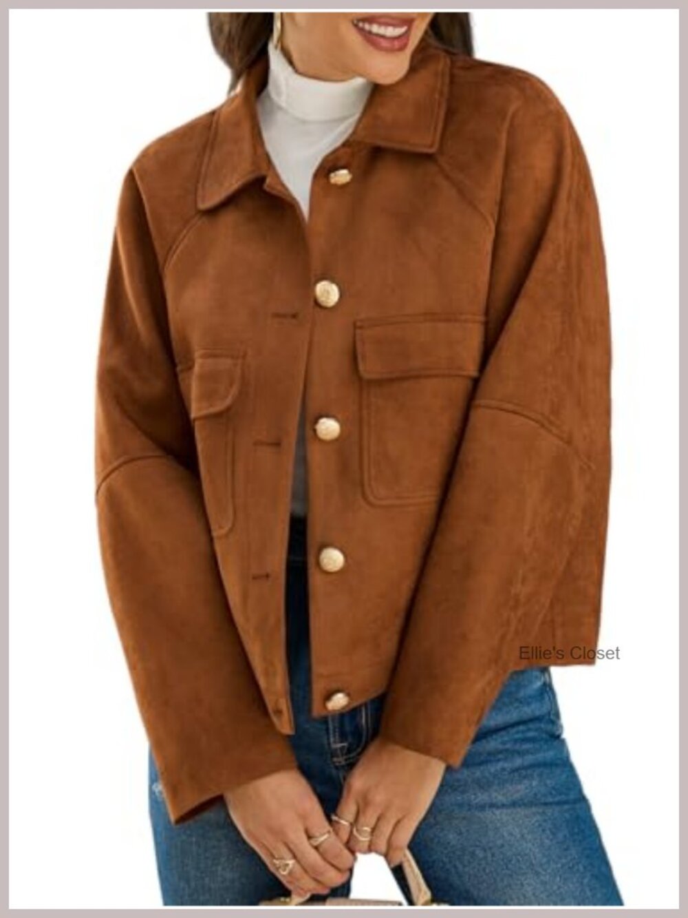 Women's Cropped Faux Suede Oversized Shacket with Lapel Collar